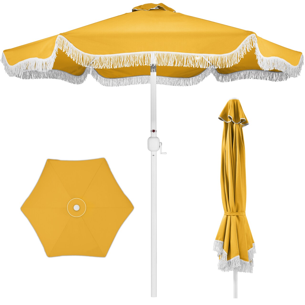 Best Choice 9ft Fringe Market Umbrella – Boho Patio Sunshade w/ Tilt, UPF50+, Steel Pole for Table, Pool, Deck